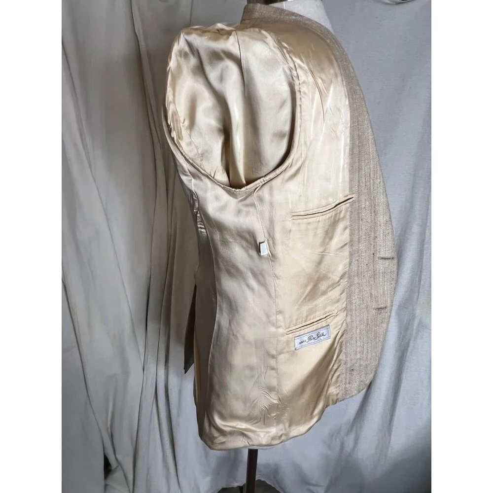 Vintage Di Mitri Men's Silk Blazer Jacket Beige 100% Pure Silk Two-Button Size M